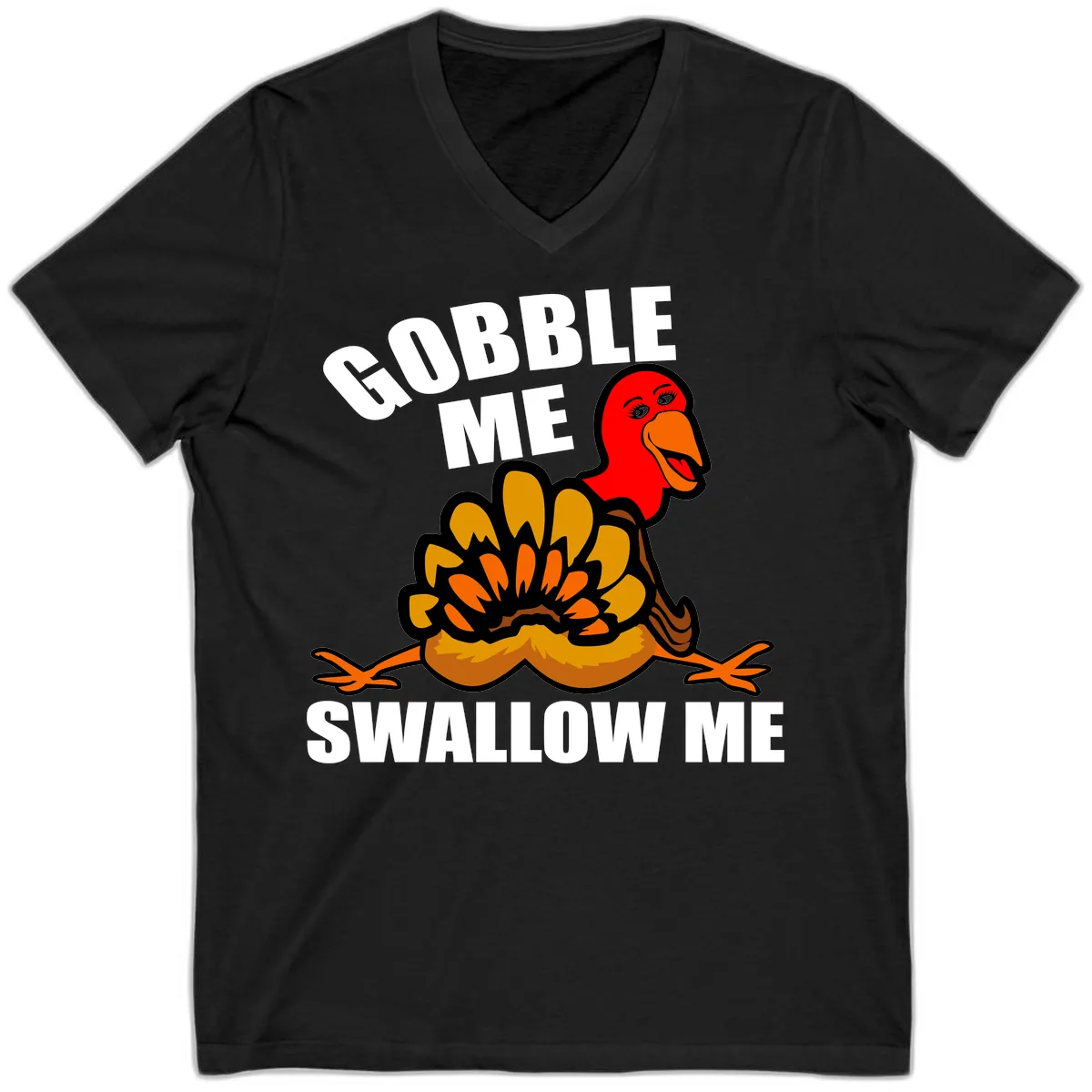 Gobble Me Swallow Me Turkey V-Neck in Black